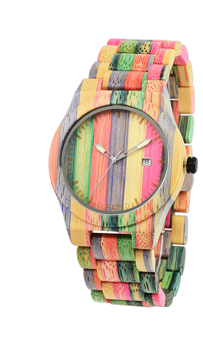 Wooden Watch - Coloured Bamboo with Date - Large