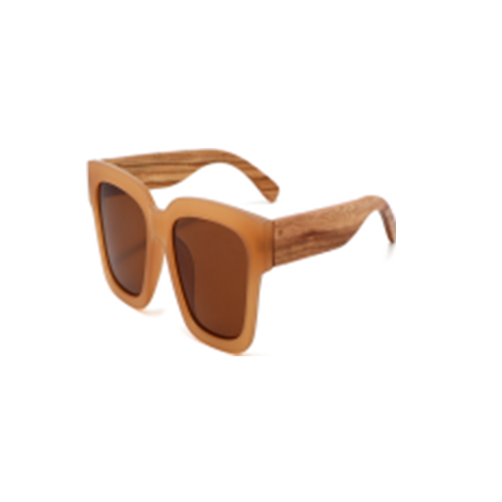 Wood Side Sunnies - Squarish Caramel PC Frame with Zebra Wood Temple
