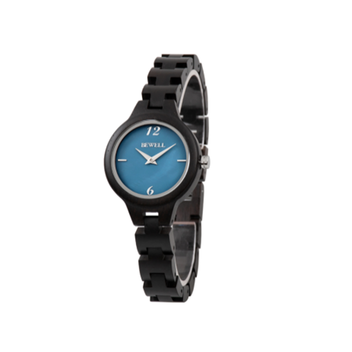 Wooden Watch - Ebony Wood Case & Band with Blue Mother of Pearl Face