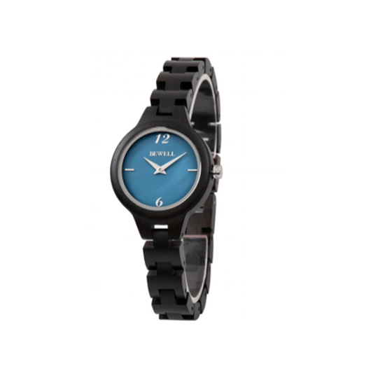 Wooden Watch - Ebony Wood Case & Band with Blue Mother of Pearl Face