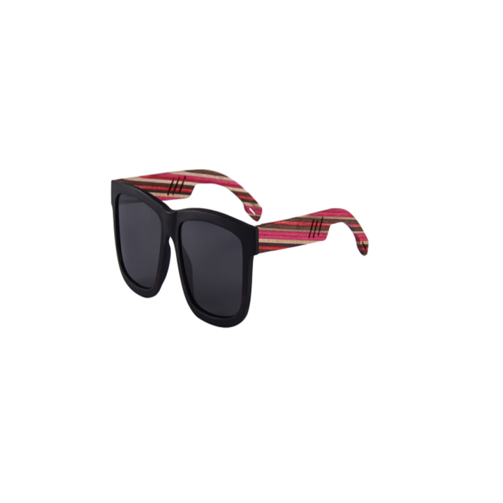Wood Sunnies - Ebony Wood Frame with Pink Coloured Wood Temple - Medium