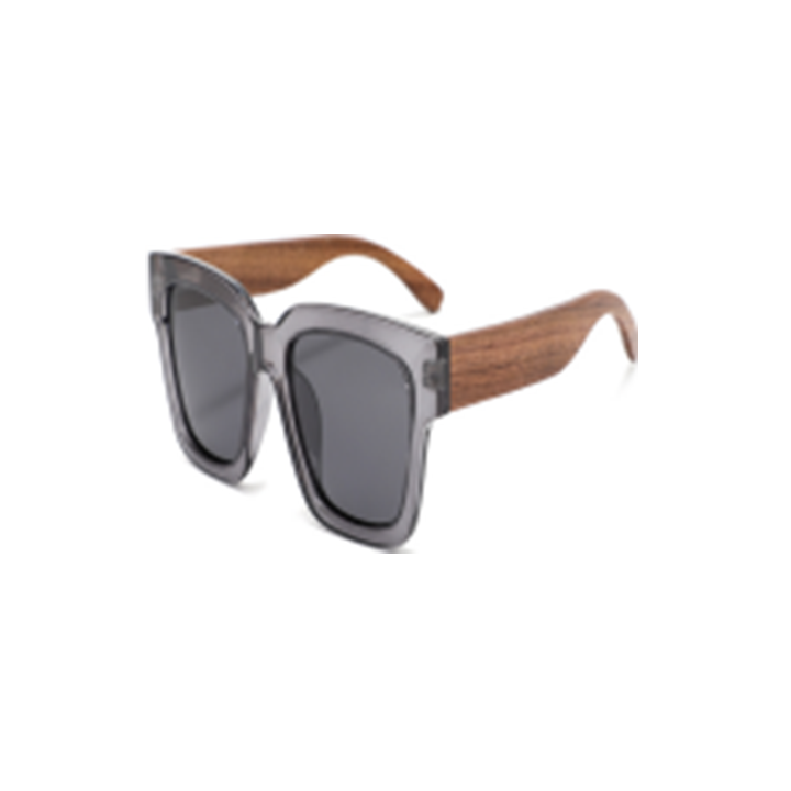 Wood Side Sunnies - Squarish Grey Clear PC Frame with Walnut Wood Temple POLARISED