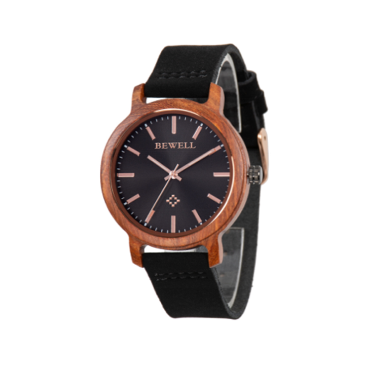 Wooden Watch - Red Sandalwood & Black Leather Watch