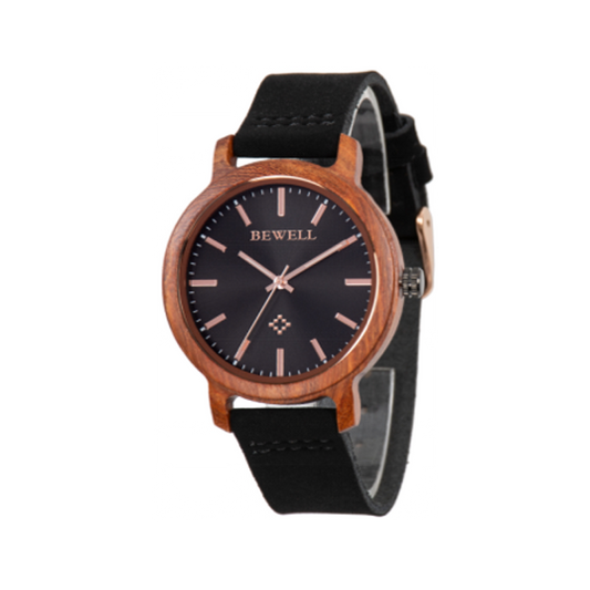 Wooden Watch - Red Sandalwood & Black Leather Watch