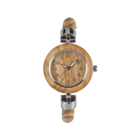 Wooden Watch - Olive Tree Wood & Silver IP Bracelet