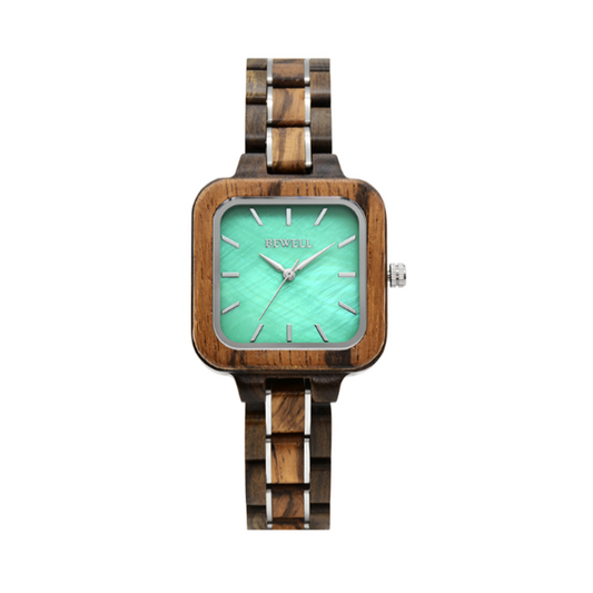Wooden Watch - Square Black Sandalwood & Zebra Wood Case