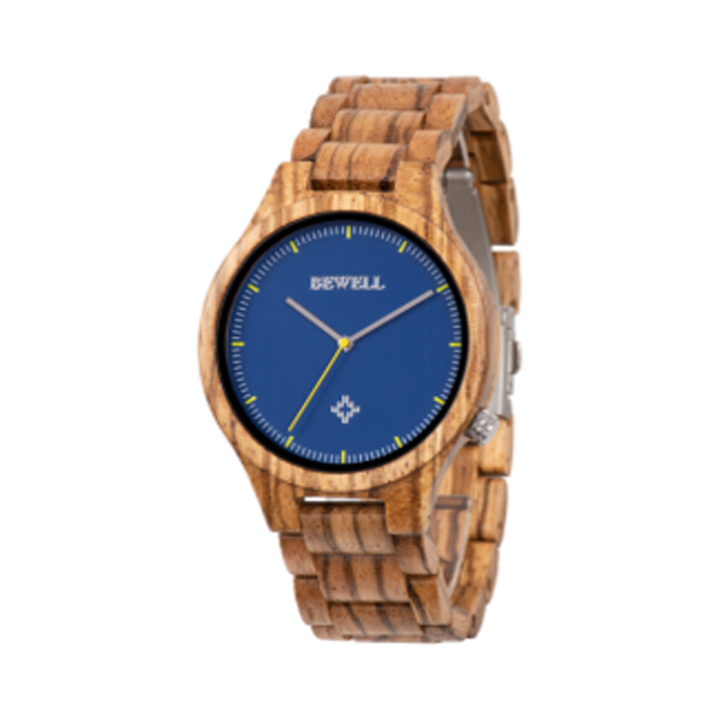 Wooden Watch - Zebra Wood Case and Band with Blue Face