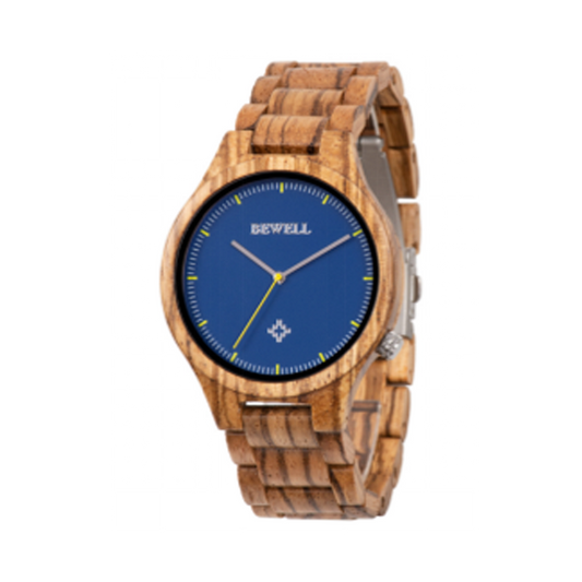 Wooden Watch - Zebra Wood Case and Band with Blue Face