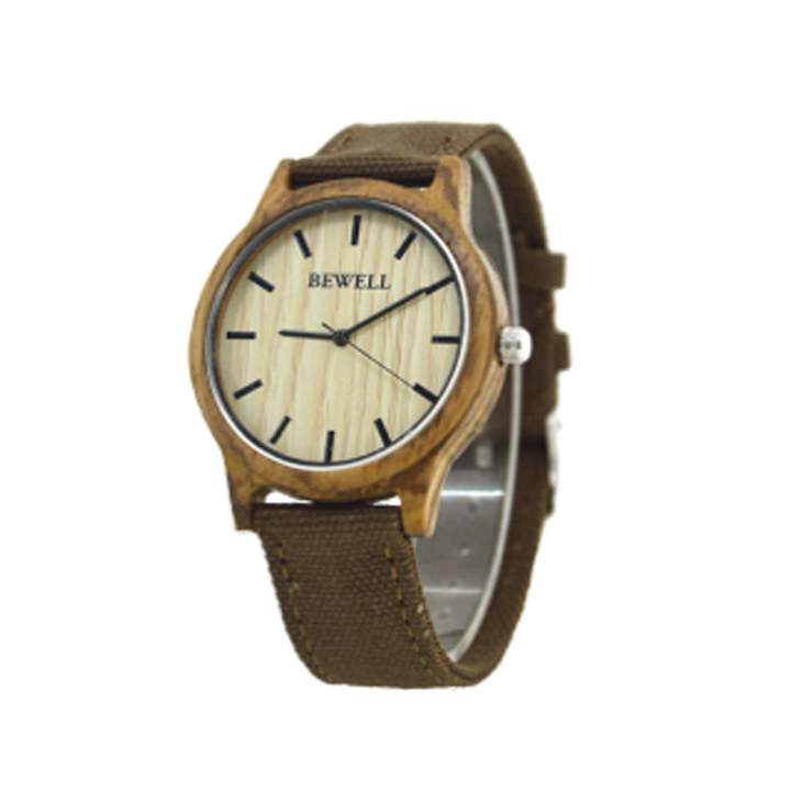 Wooden Watch - Zebra Wood Case & Brown Canvas Band