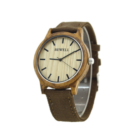 Wooden Watch - Zebra Wood Case & Brown Canvas Band